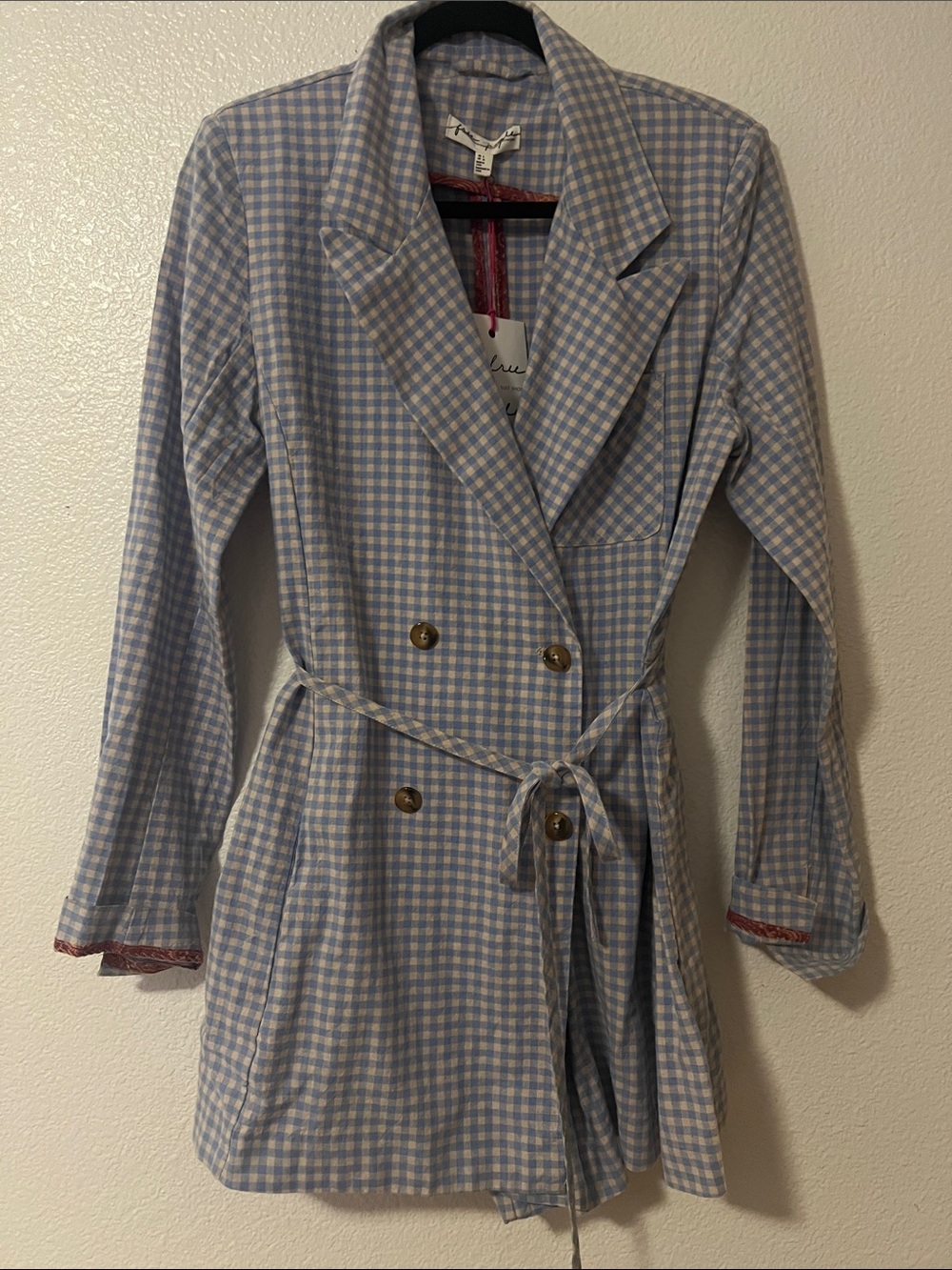 Free People Blue and White Plaid Business Romper